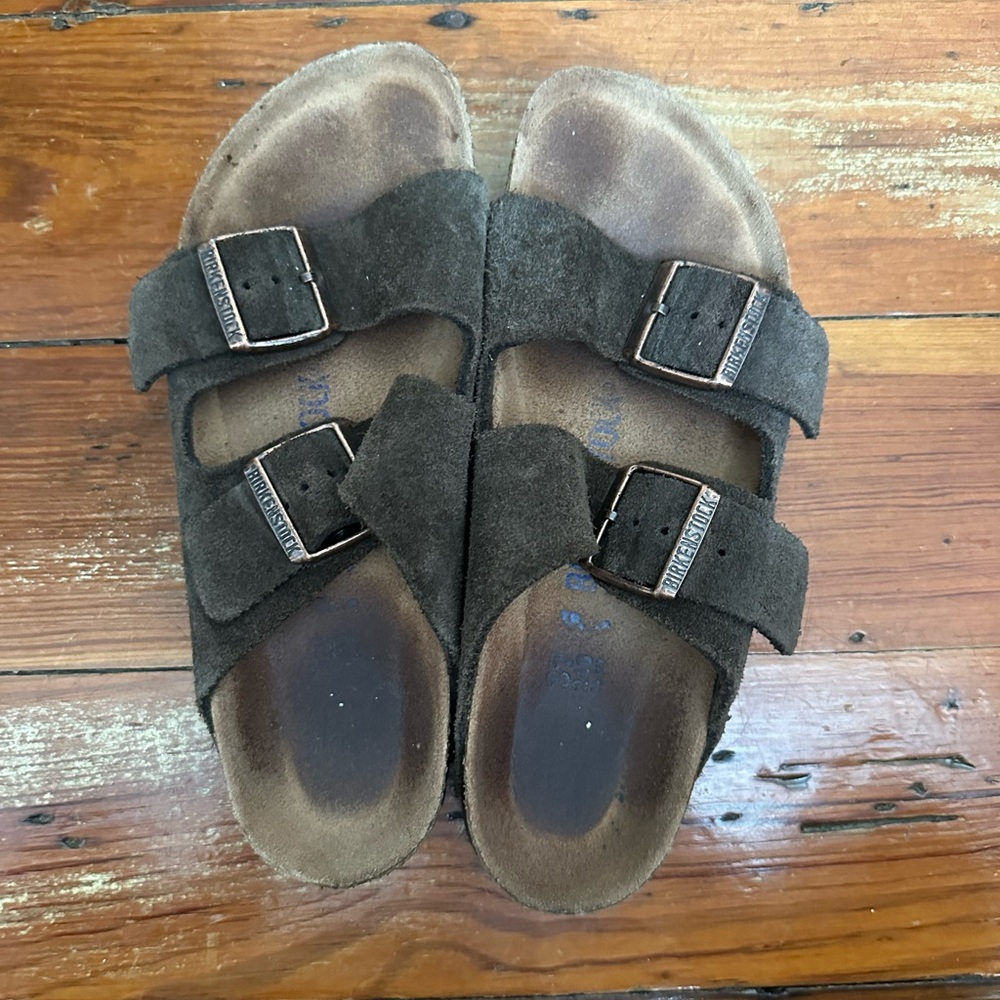Birkenstock Dark Brown Suede Sandals, 37 Narrow